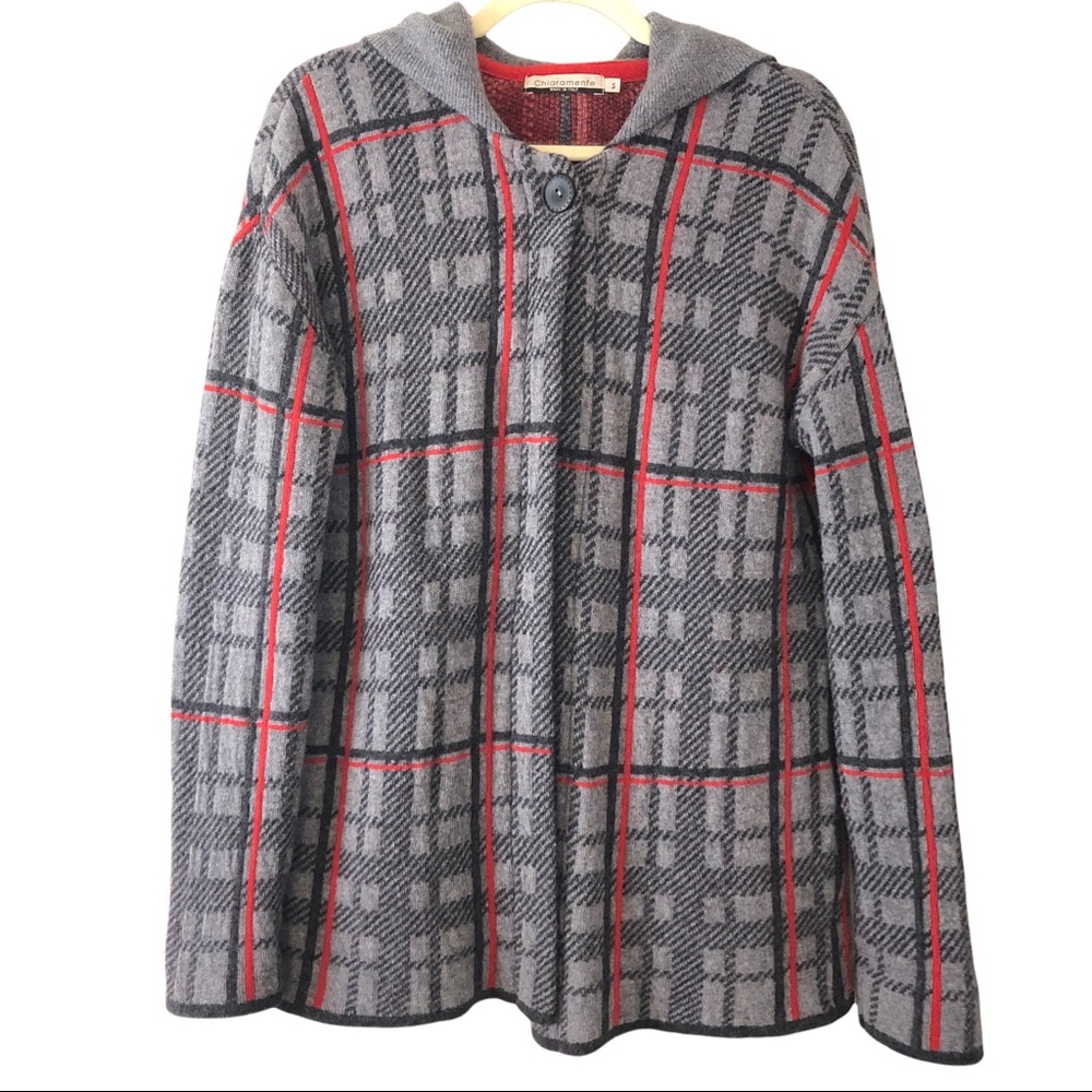 Chiaramente Italian Wool Blend Plaid Hooded Swtr